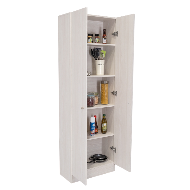 Pemberly Row Free Standing 5-Shelf Multistorage Pantry Cabinet in Pearl