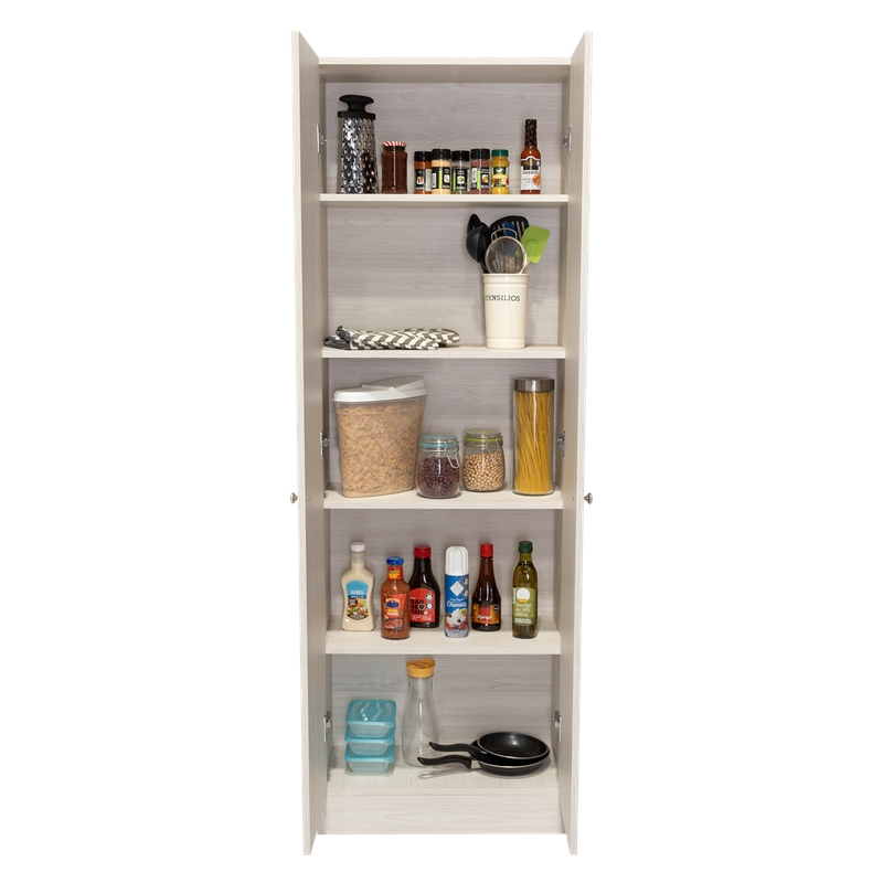 Pemberly Row Free Standing 5-Shelf Multistorage Pantry Cabinet in Pearl