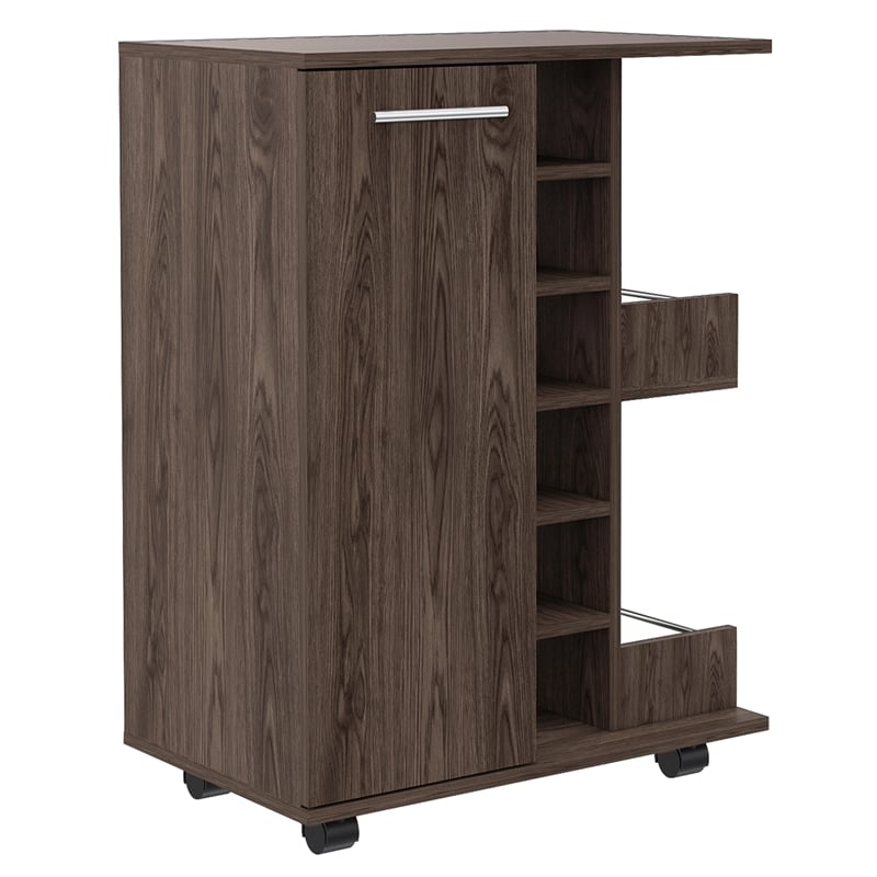 Pemberly Row Mobile Bar Cart with Wine Storage and Casters in Brown