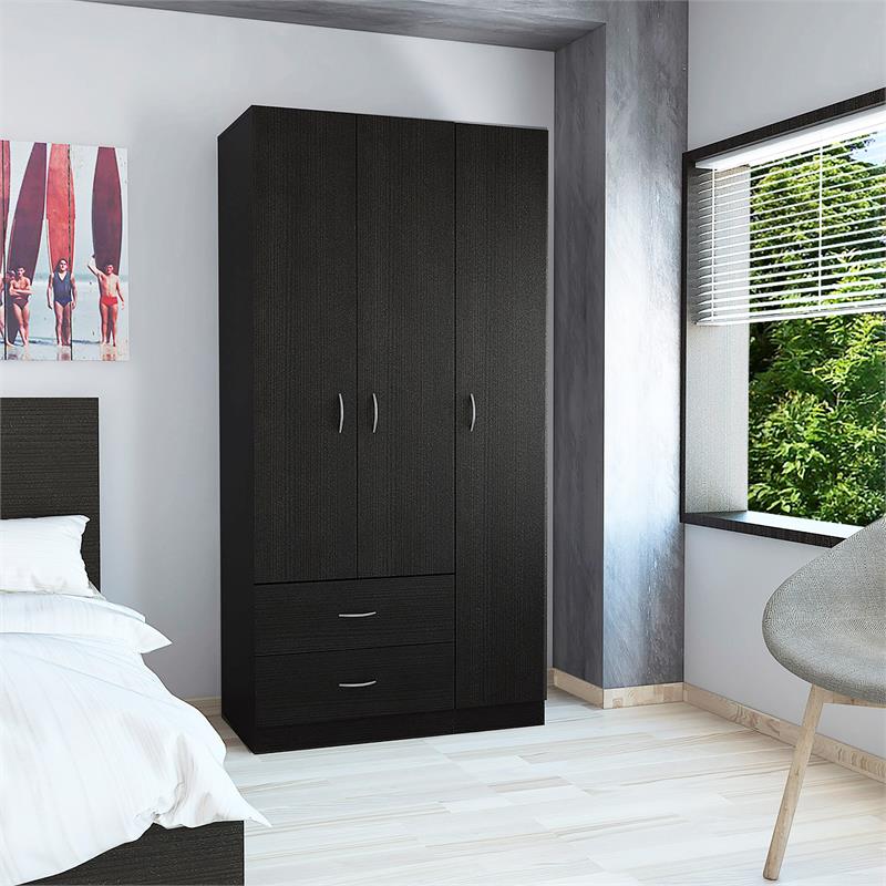 Pemberly Row 3 Door Armoire with 2 Drawers 71in High in Black