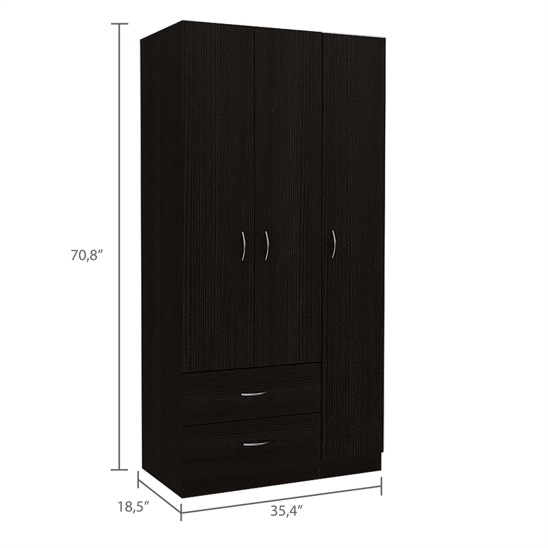Pemberly Row 3 Door Armoire with 2 Drawers 71in High in Black