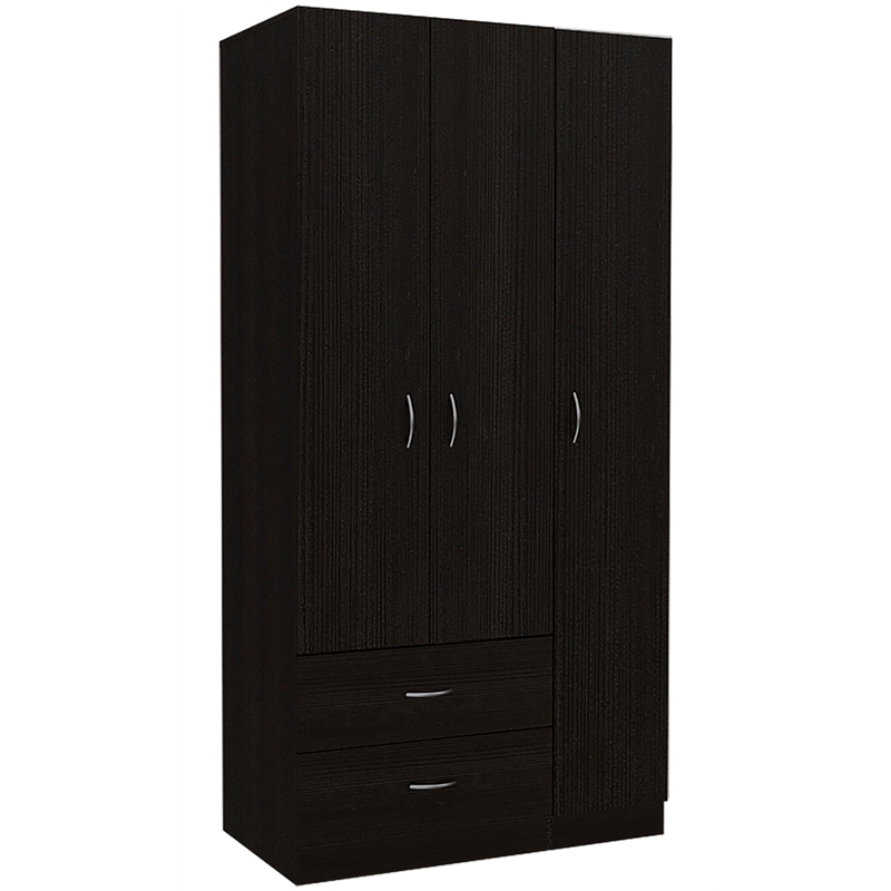 Pemberly Row 3 Door Armoire with 2 Drawers 71in High in Black