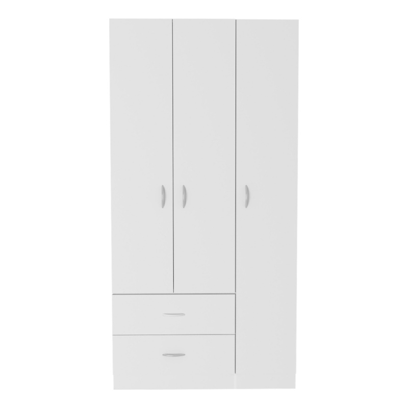 Pemberly Row 3 Door Armoire 35.4in Wide with 2 Drawers in White