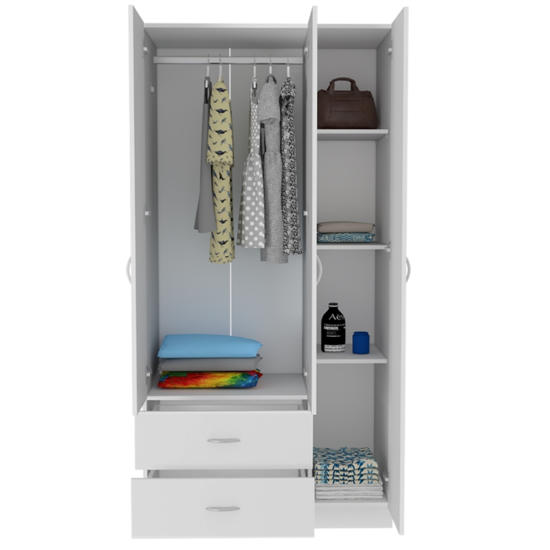 Pemberly Row 3 Door Armoire 35.4in Wide with 2 Drawers in White