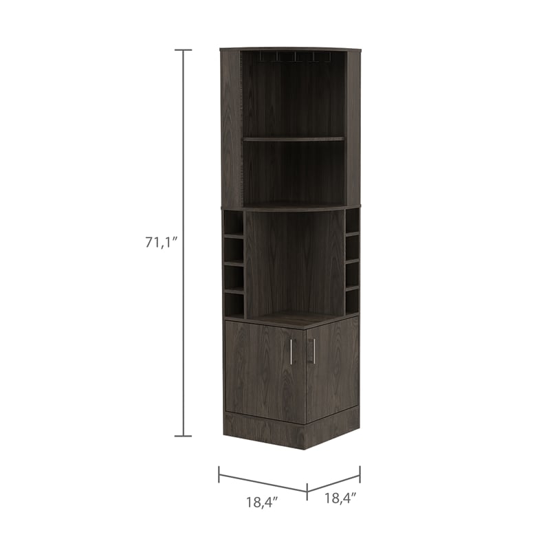 Pemberly Row Corner Bar and Wine Cabinet with Rack in Weathered Oak