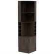 Pemberly Row Corner Bar and Wine Cabinet with Rack in Weathered Oak