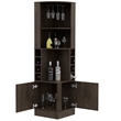 Pemberly Row Corner Bar and Wine Cabinet with Rack in Weathered Oak