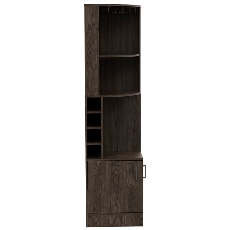 Pemberly Row Corner Bar and Wine Cabinet with Rack in Weathered Oak