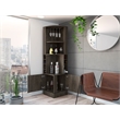 Pemberly Row Corner Bar and Wine Cabinet with Rack in Weathered Oak