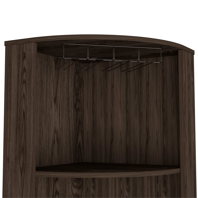 Pemberly Row Corner Bar and Wine Cabinet with Rack in Weathered Oak