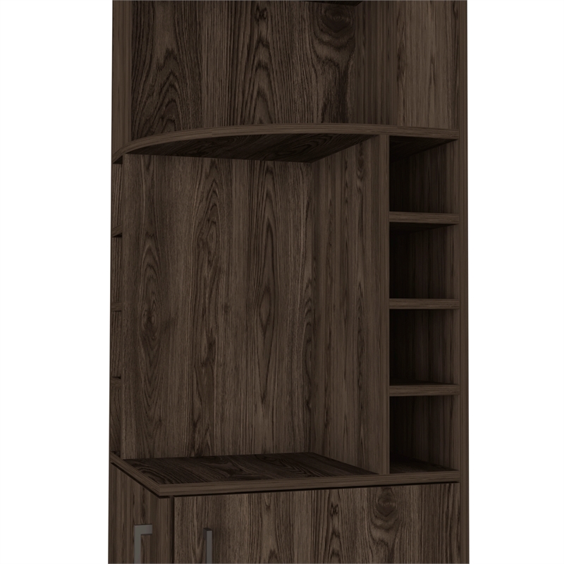 Pemberly Row Corner Bar and Wine Cabinet with Rack in Weathered Oak