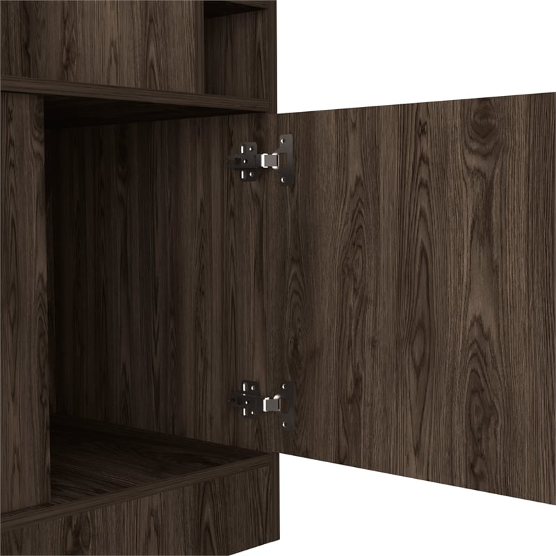 Pemberly Row Corner Bar and Wine Cabinet with Rack in Weathered Oak