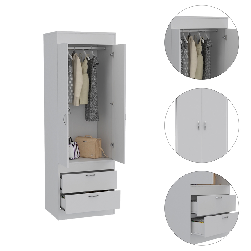 Pemberly Row 2 Door 2 Drawer Armoire with Hanging Rod in White