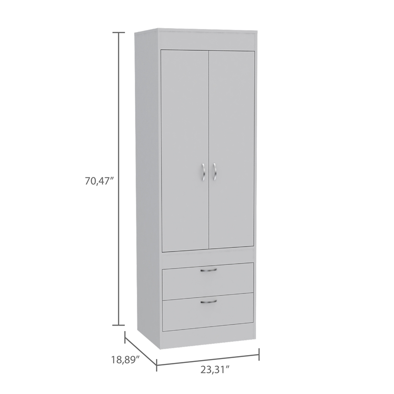 Pemberly Row 2 Door 2 Drawer Armoire with Hanging Rod in White