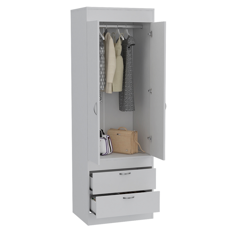 Pemberly Row 2 Door 2 Drawer Armoire with Hanging Rod in White
