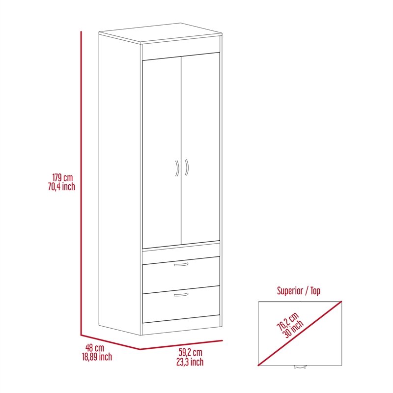 Pemberly Row 2 Door 2 Drawer Armoire with Hanging Rod in White