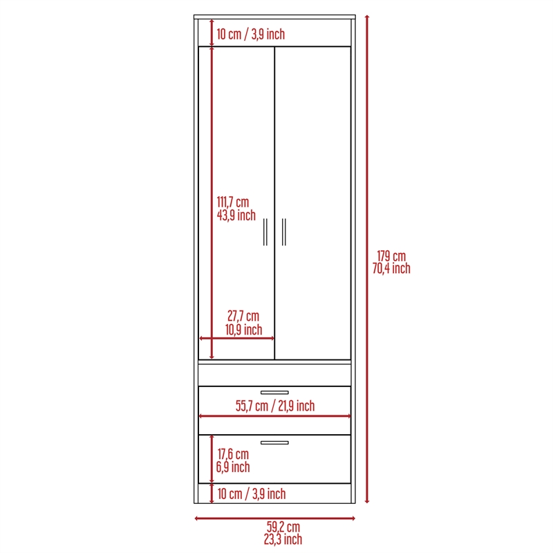Pemberly Row 2 Door 2 Drawer Armoire with Hanging Rod in White