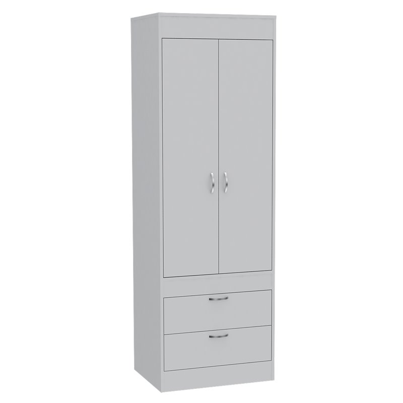 Pemberly Row 2 Door 2 Drawer Armoire with Hanging Rod in White