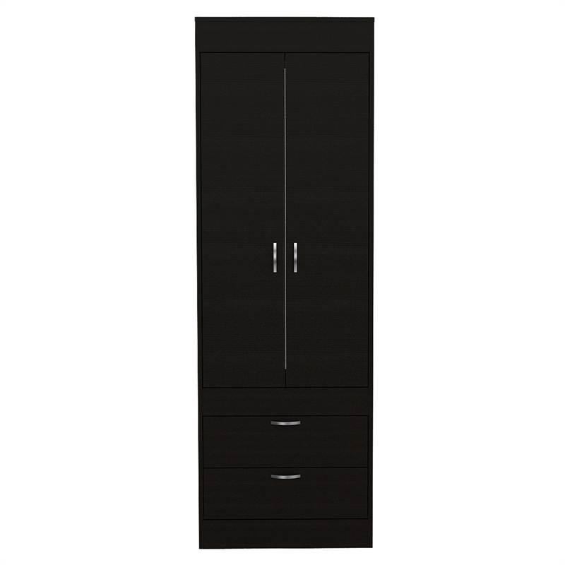 Pemberly Row 2 Door 2 Drawer Armoire with Hanging Rod in Black Wengue