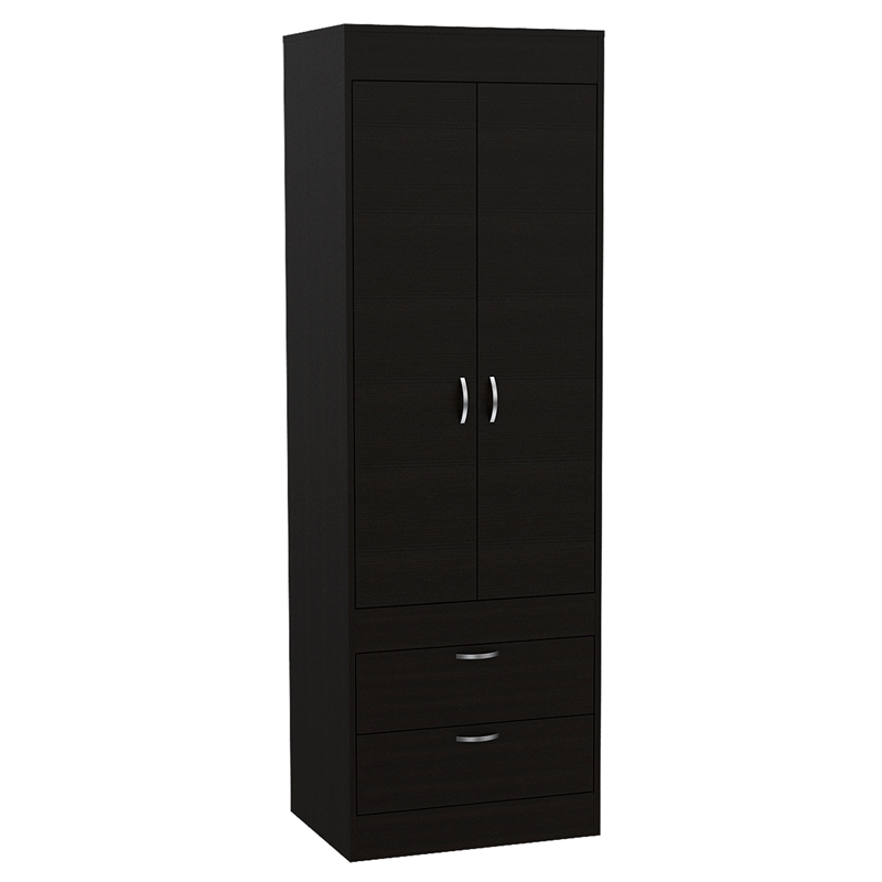 Pemberly Row 2 Door 2 Drawer Armoire with Hanging Rod in Black Wengue