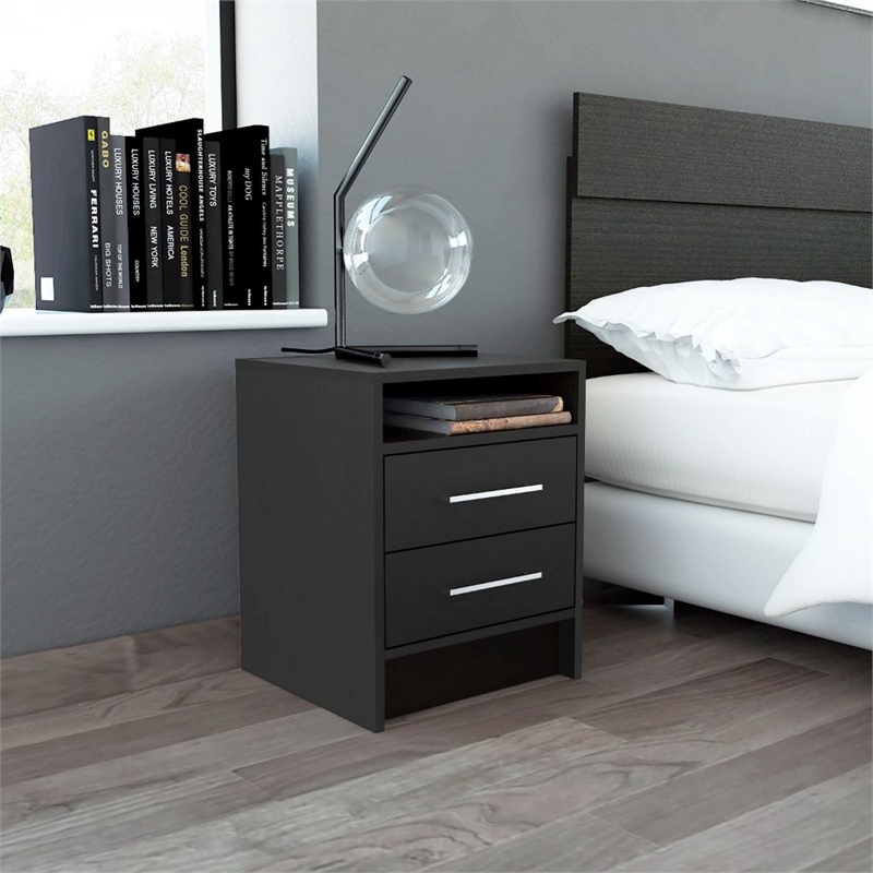 Pemberly Row Compact 2 Drawer Nightstand 19.9in High in Black