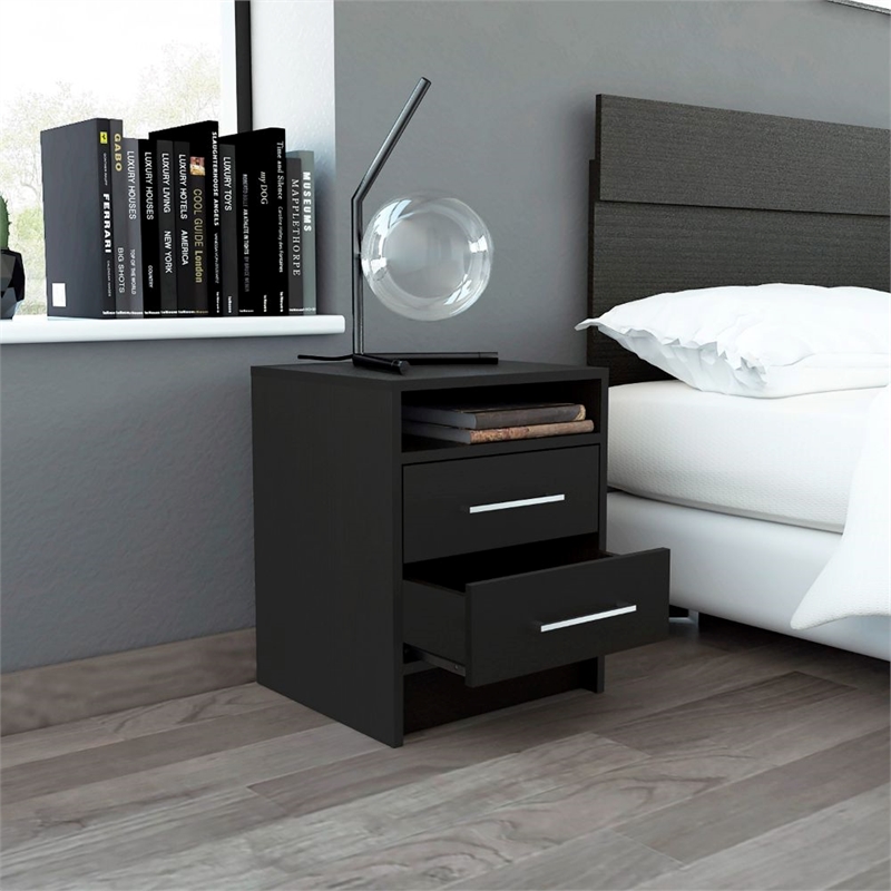 Pemberly Row Compact 2 Drawer Nightstand 19.9in High in Black