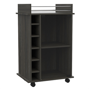 Pemberly Row Mobile Bar Cart with Glass Door Cabinet in Brown