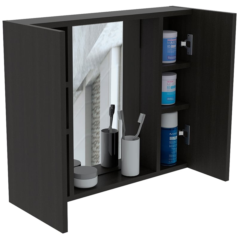 Pemberly Row Medicine Cabinet with Mirror 23.62in Wide in Black