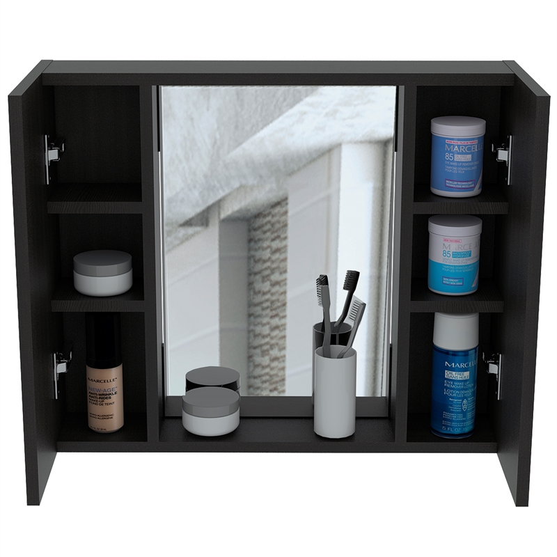 Pemberly Row Medicine Cabinet with Mirror 23.62in Wide in Black
