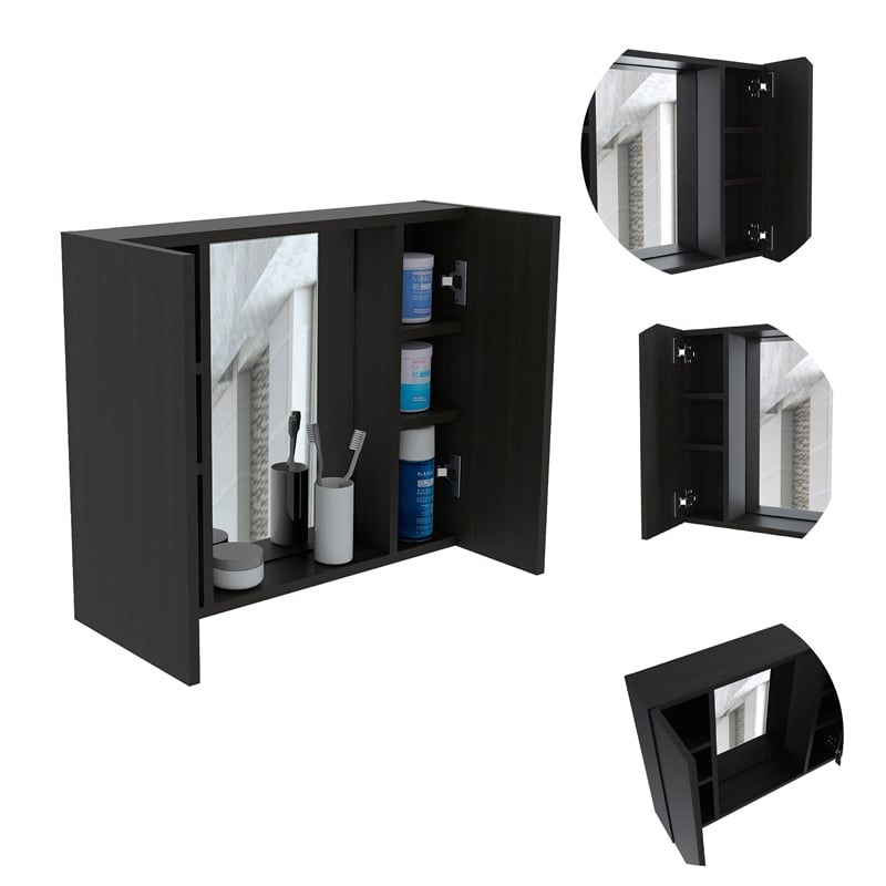 Pemberly Row Medicine Cabinet with Mirror 23.62in Wide in Black
