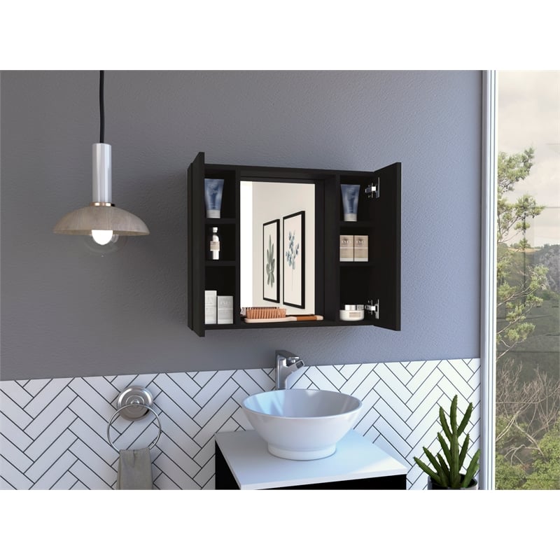 Pemberly Row Medicine Cabinet with Mirror 23.62in Wide in Black