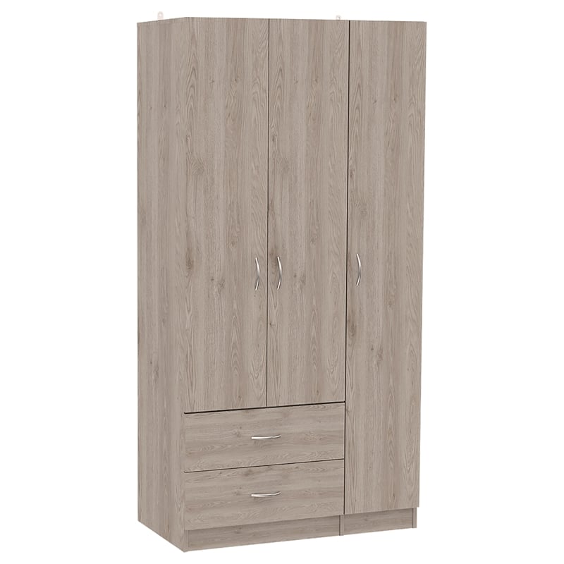 Pemberly Row 3 Door Armoire 35.4in Wide with 2 Drawers in Gray