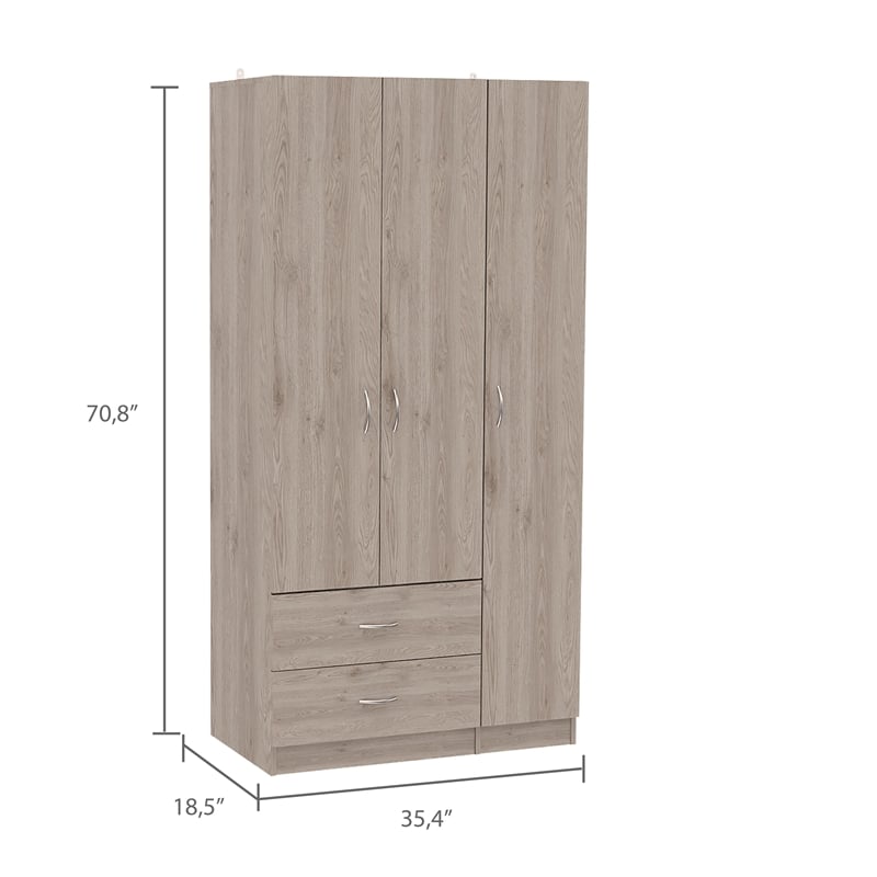 Pemberly Row 3 Door Armoire 35.4in Wide with 2 Drawers in Gray