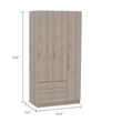 Pemberly Row 3 Door Armoire 35.4in Wide with 2 Drawers in Gray