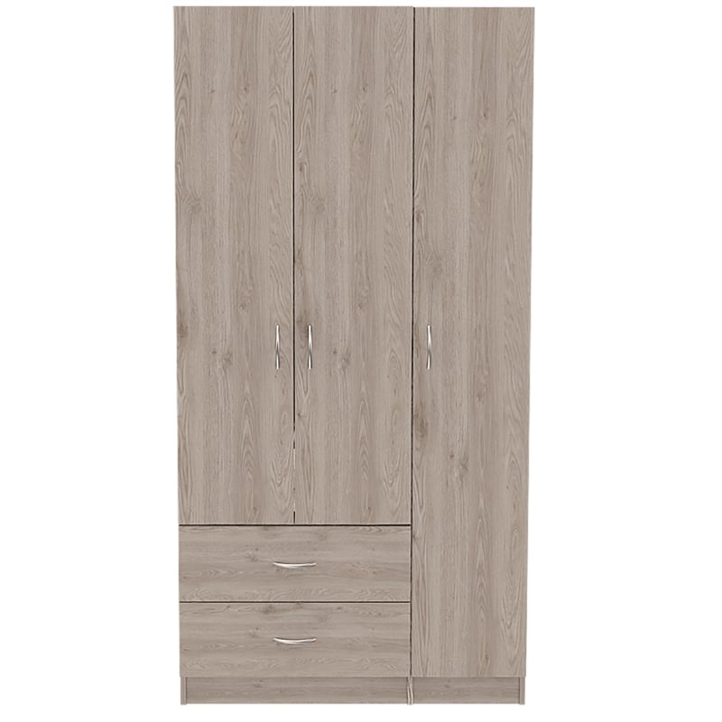 Pemberly Row 3 Door Armoire 35.4in Wide with 2 Drawers in Gray