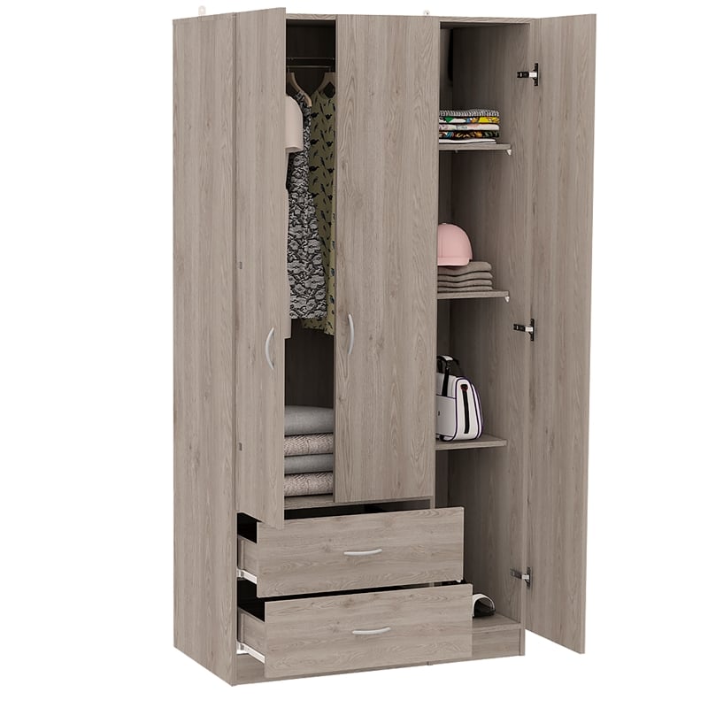 Pemberly Row 3 Door Armoire 35.4in Wide with 2 Drawers in Gray