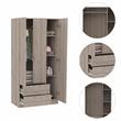 Pemberly Row 3 Door Armoire 35.4in Wide with 2 Drawers in Gray