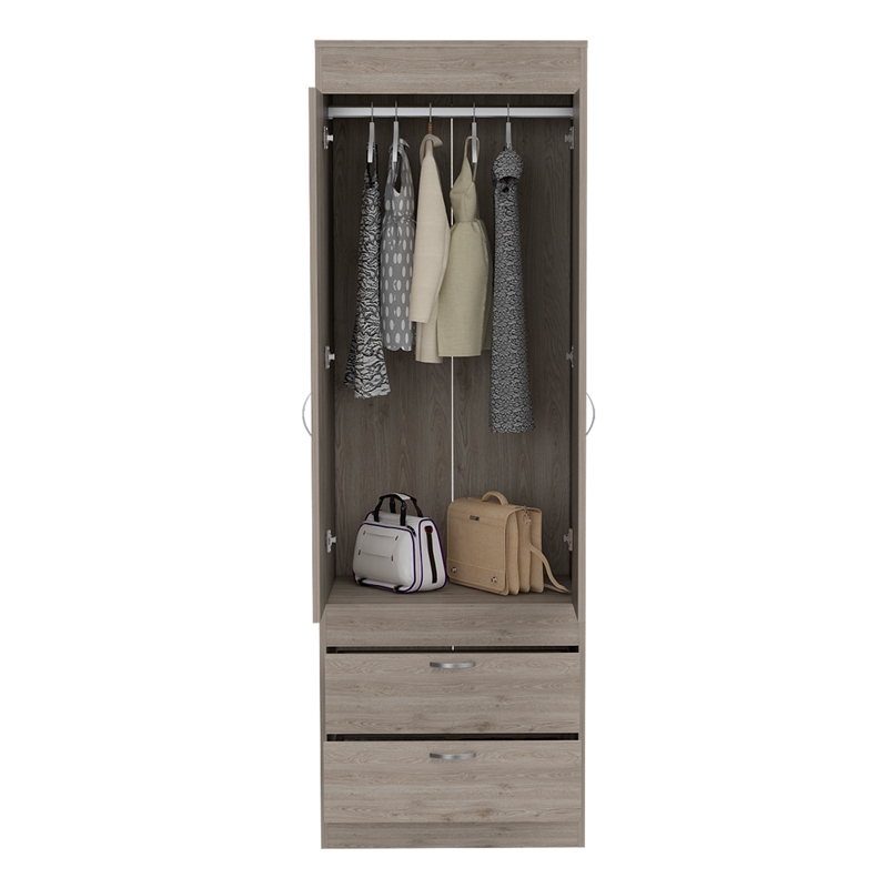 Pemberly Row 2 Door 2 Drawer Armoire with Hanging Rod in Gray