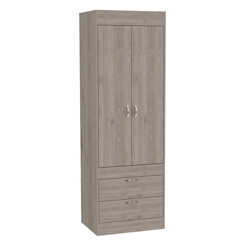 Pemberly Row 2 Door 2 Drawer Armoire with Hanging Rod in Gray