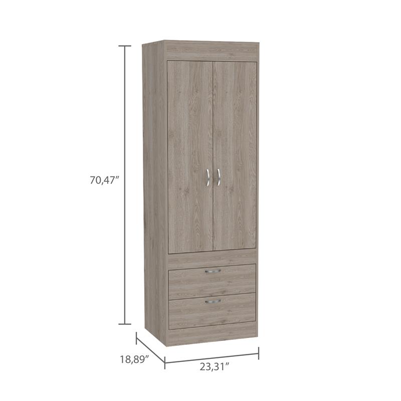Pemberly Row 2 Door 2 Drawer Armoire with Hanging Rod in Gray