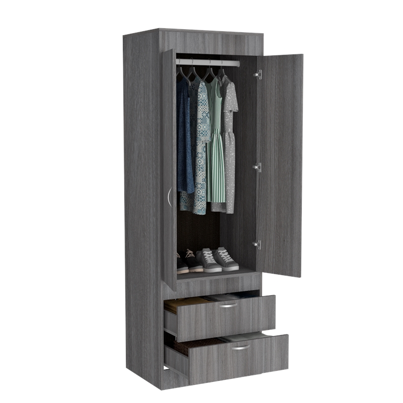Pemberly Row 2 Door 2 Drawer Armoire with Hanging Rod in Gray