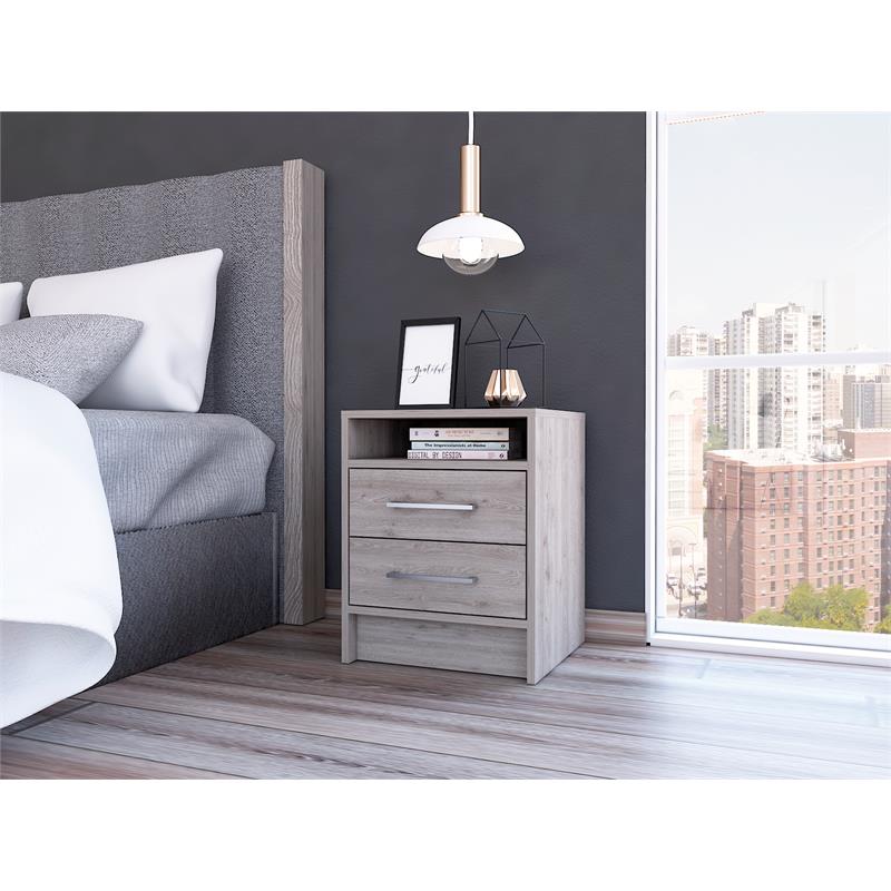 Pemberly Row Compact 2 Drawer Nightstand 19.9in High in Gray