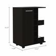 Pemberly Row Mobile Bar Cart with Wine Storage and Casters in Black