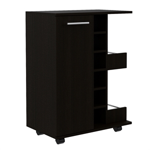 Pemberly Row Mobile Bar Cart with Wine Storage and Casters in Black