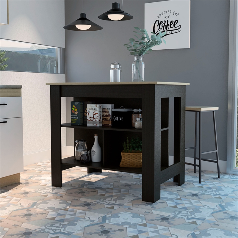 Pemberly Row Two-Tone Kitchen Island with Seating in Multi-Color