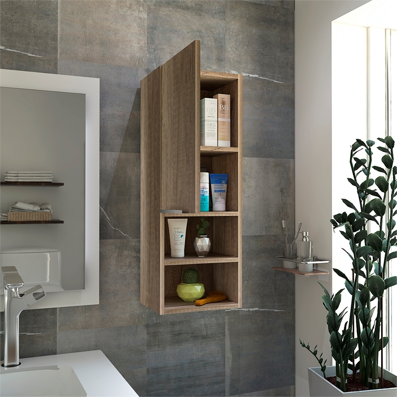 Pemberly Row Bathroom Wall Medicine Cabinet with Shelves in Brown