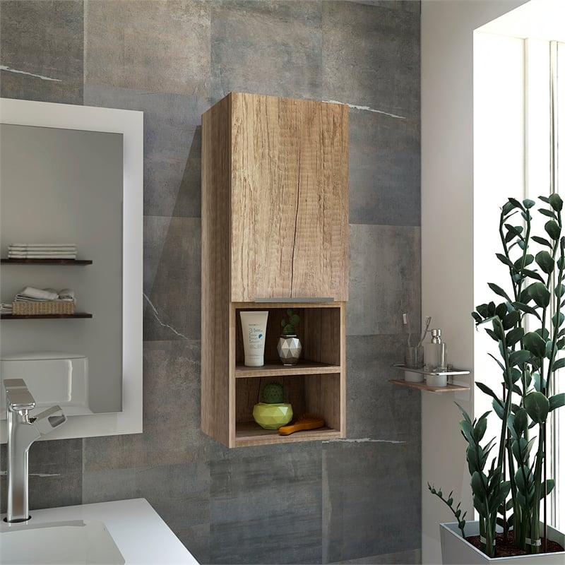 Pemberly Row Bathroom Wall Medicine Cabinet with Shelves in Brown