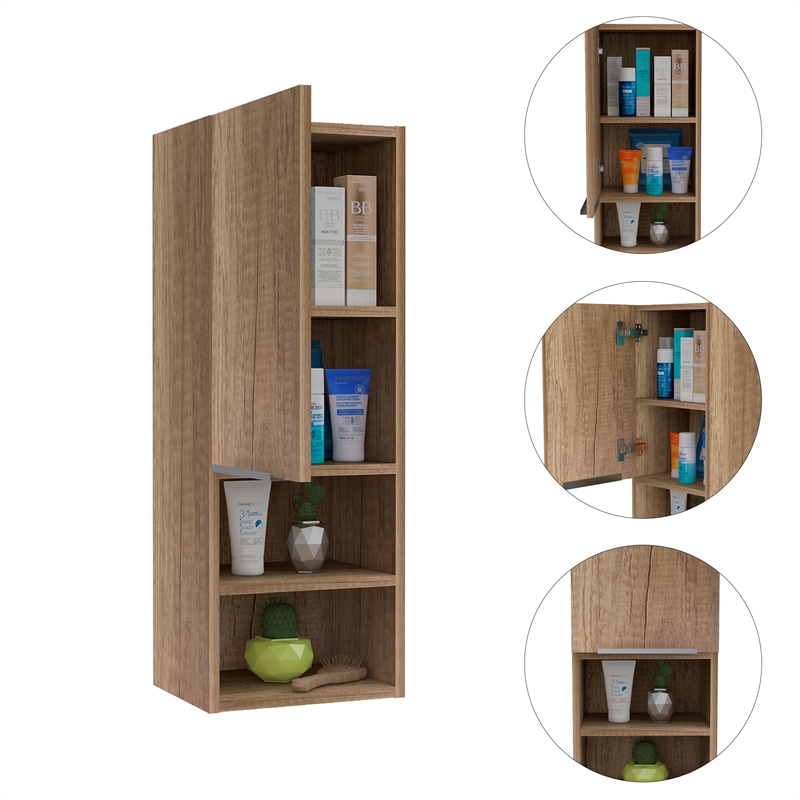 Pemberly Row Bathroom Wall Medicine Cabinet with Shelves in Brown