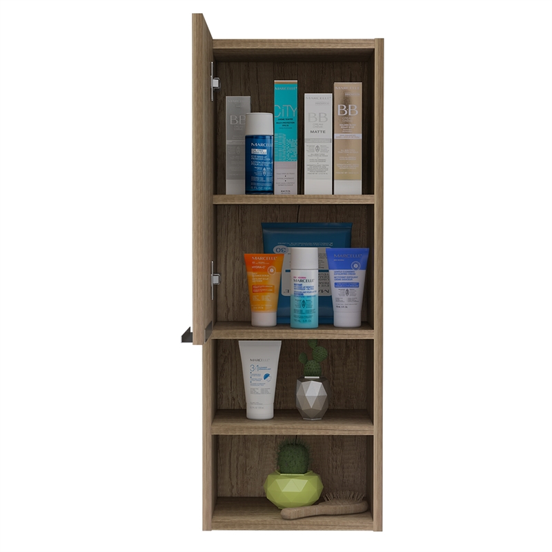 Pemberly Row Bathroom Wall Medicine Cabinet with Shelves in Brown