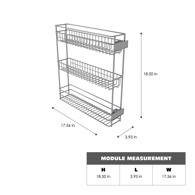 Pemberly Row 3 Tier Pull Out Kitchen Spice Rack Organizer in Silver